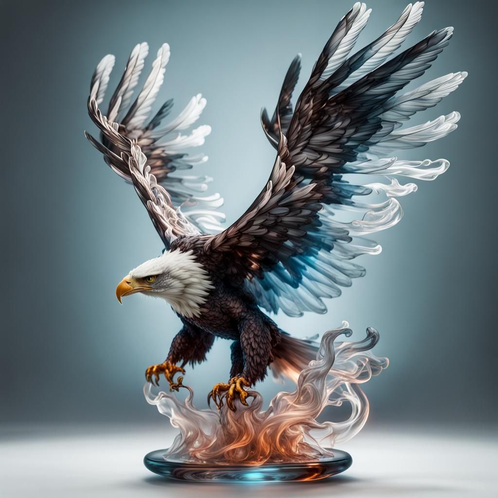 Translucent Glassblown Eagle Figurine with Cosmic Energy