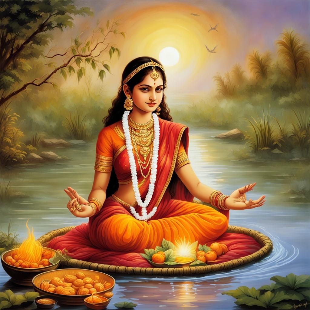 Vedic Goddess Chhathi Maiya: Detailed Matte Painting