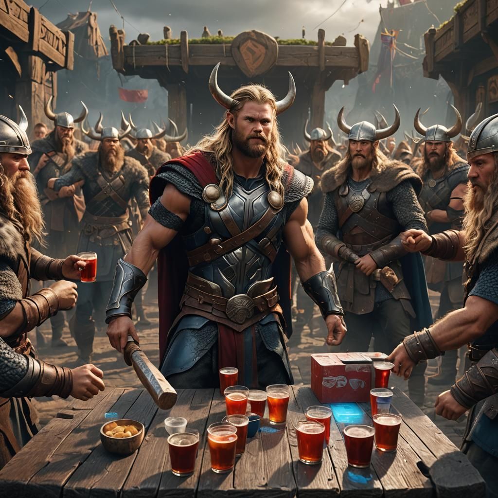 Thor Plays Beer Pong with Vikings