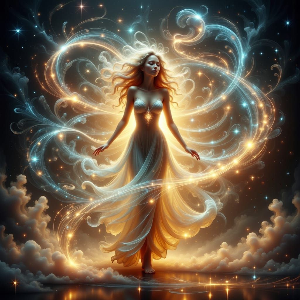 Celestial Beings Weaving Reality with Starlight