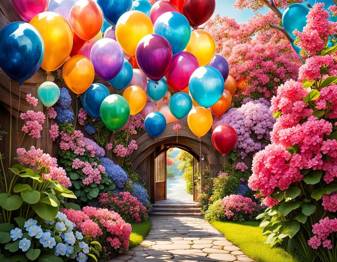 Colorful Gothic Cathedral in a Vivid Garden