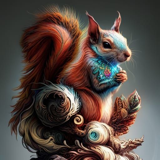 Enchanted Squirrel in Decoupage Vintage Style