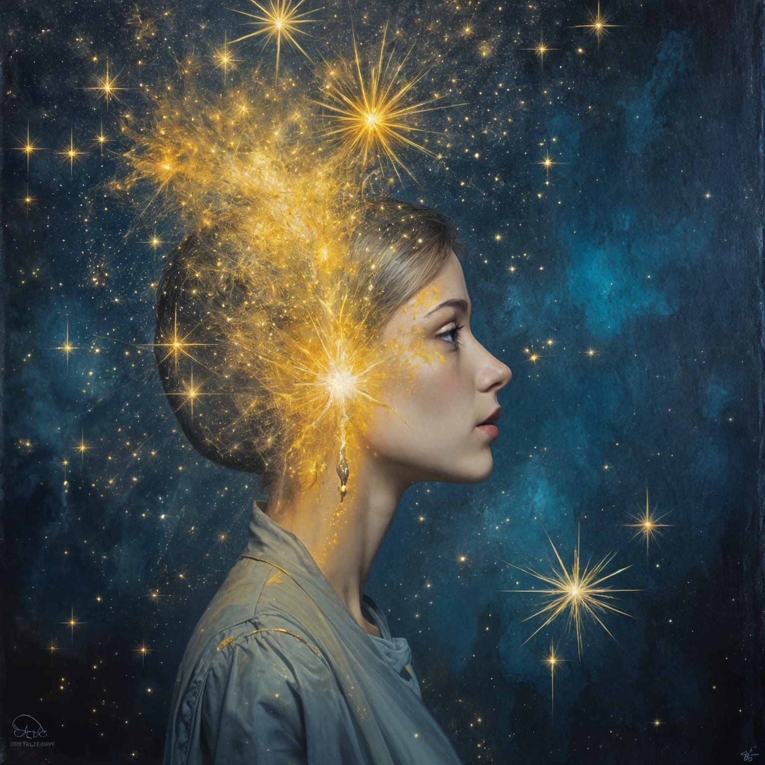 Star-Crowned Portrait in Pre-Raphaelite Style