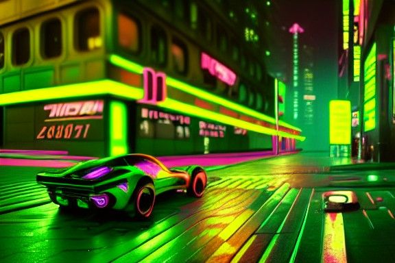 Cyberpunk Hypercar with Neon Lights and Holographic Eyes
