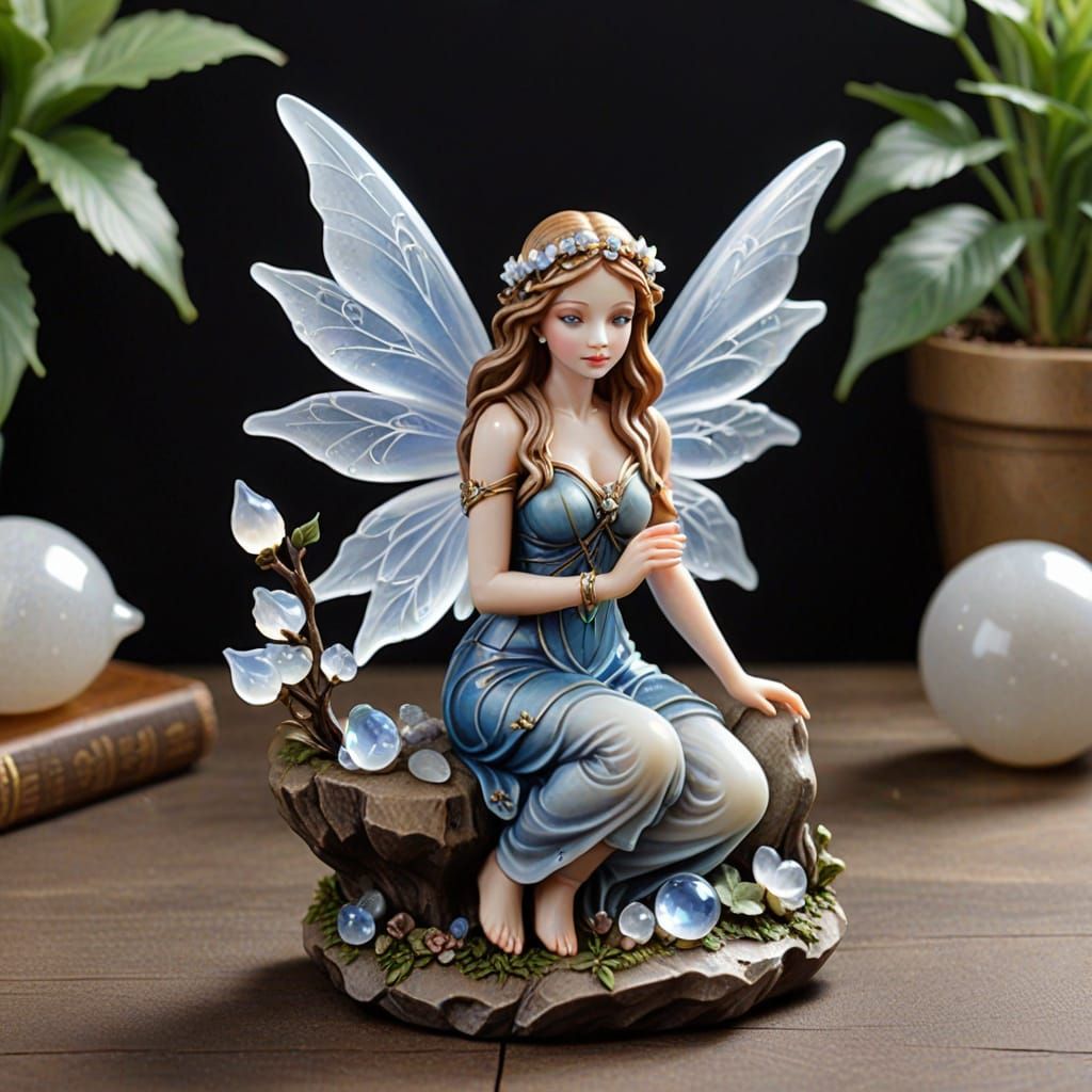 Moonstone Fairy Figurine: Gemstone Art