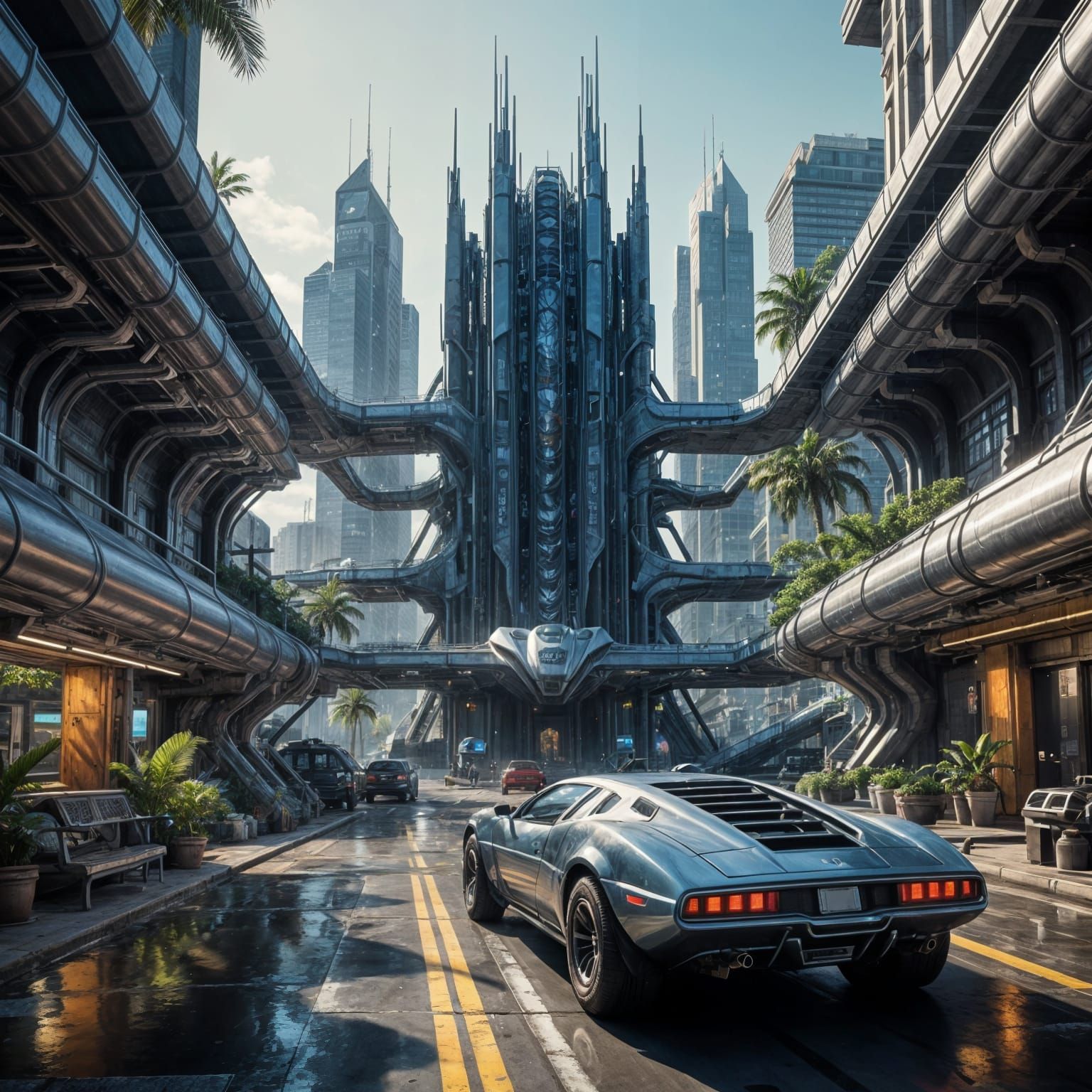 Surreal Oasis in a Futuristic Terraformed World, with Neo-An...