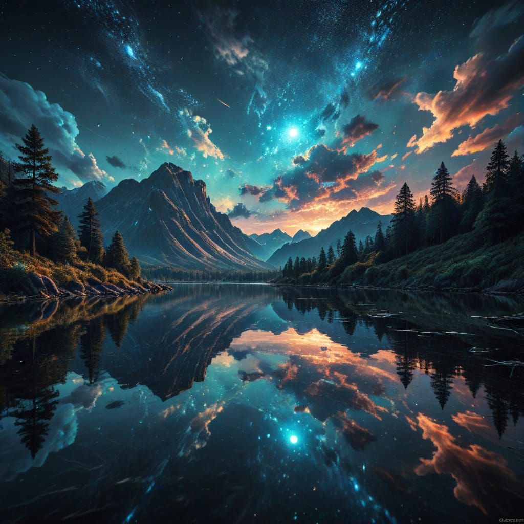 Astral Sky Reflected on Lake by Pablo Amaringo
