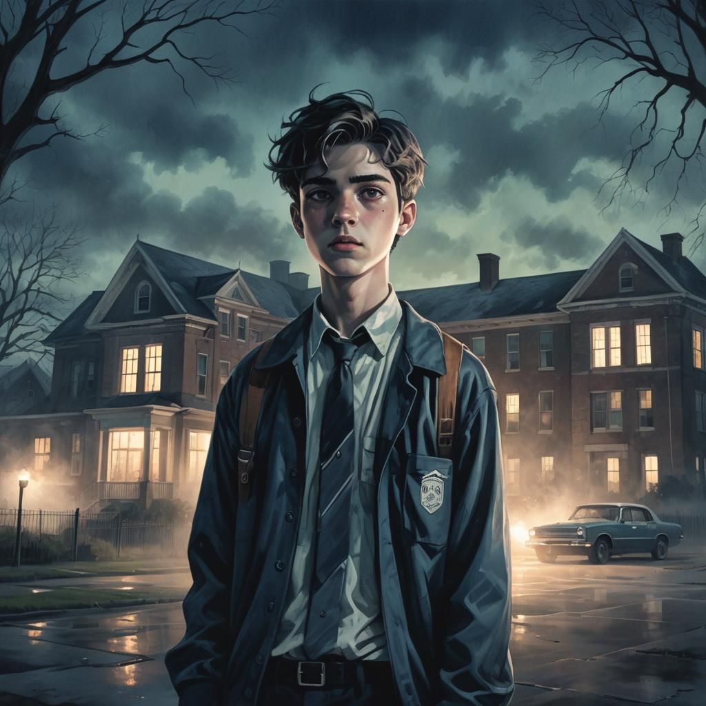 Ghostly Teen in Neo-Noir Dark Fantasy Illustration