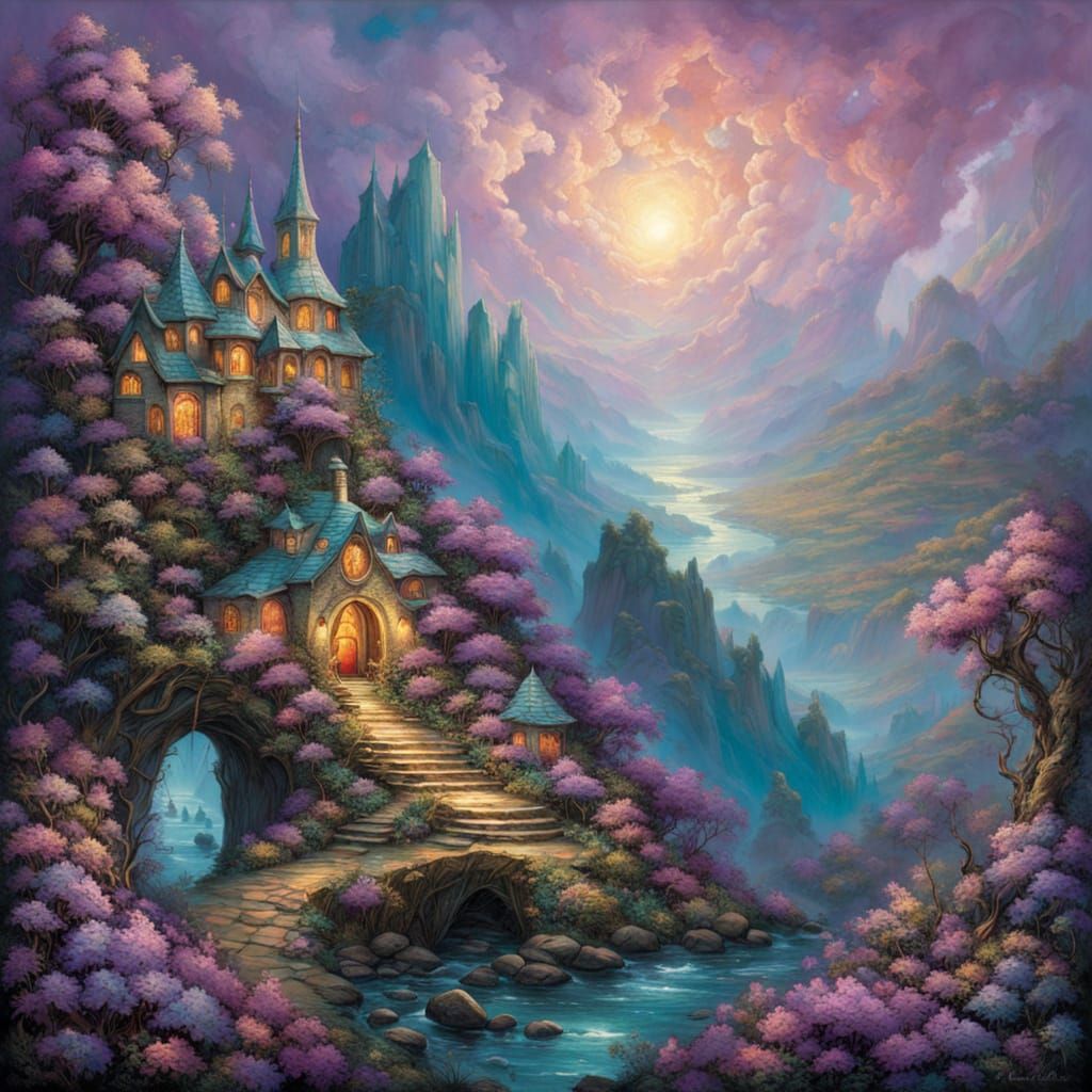 Overgrown Art-Deco City in a Storm, Fantasy Illustration