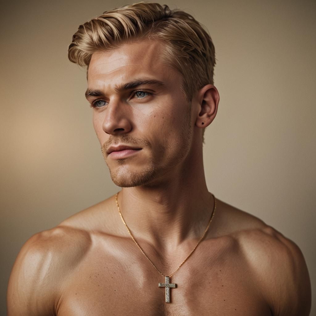 Muscular Blonde Man Portrait in Editorial Style