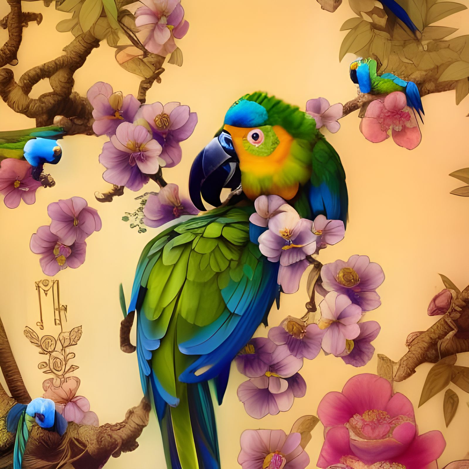 Chibi Amazon Parrot in Rococo Style Portrait