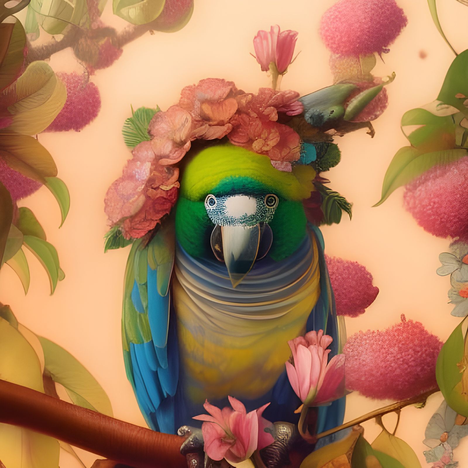 Chibi Amazon Parrot in Rococo Style