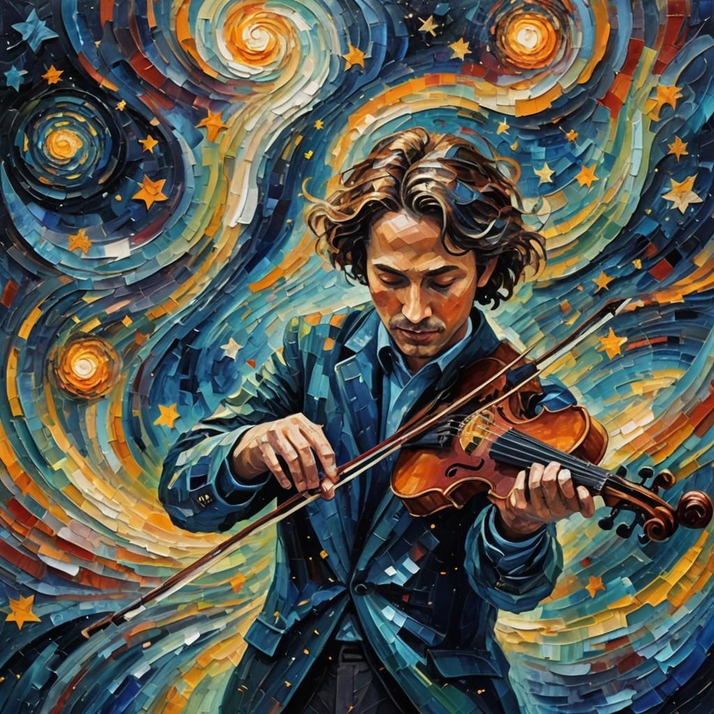 Violinist Among the Stars: An Impasto Expression
