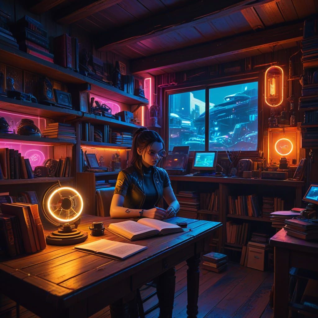 Cyberpunk Hobby Room with Neon Accents