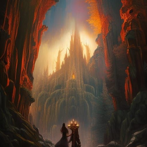 Overgrown Temple in Mountains: A Fluid Gouache Illustration