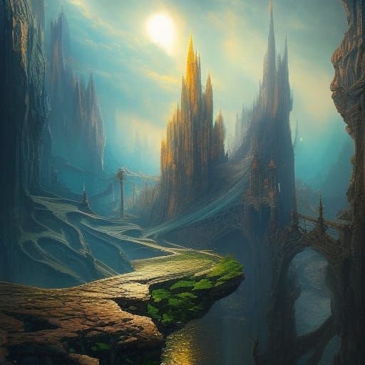 Overgrown Temple: Fluid Gouache Ink Art