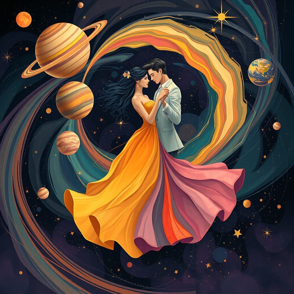 Celestial Rhythms: Cosmic Dance Party in Vibrant Colors