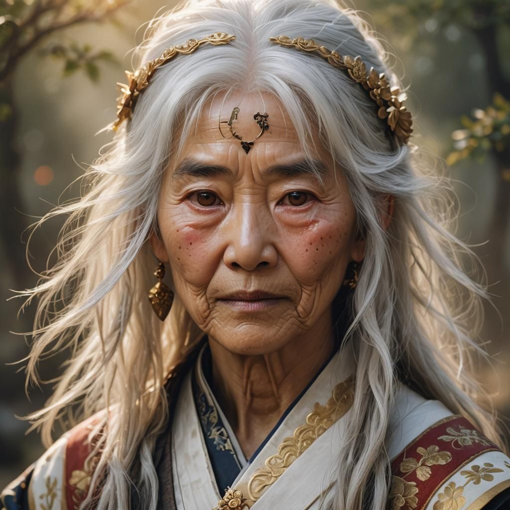 Elderly Japanese Woman Portrait in Photorealistic Style