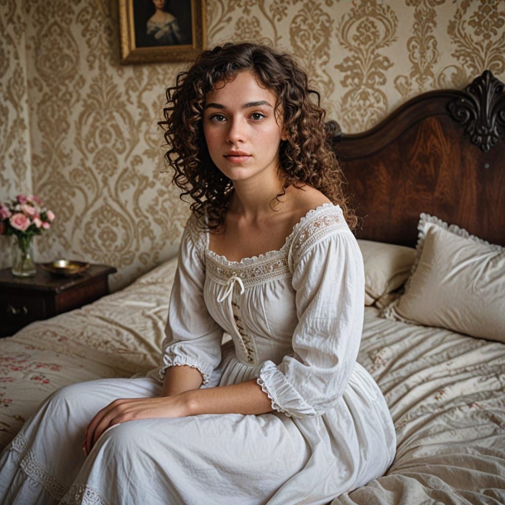 Gentle Peasant Princess in a Cozy Bedroom