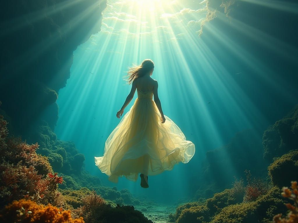 Magical Underwater Scene with Fairy in Vibrant Colors