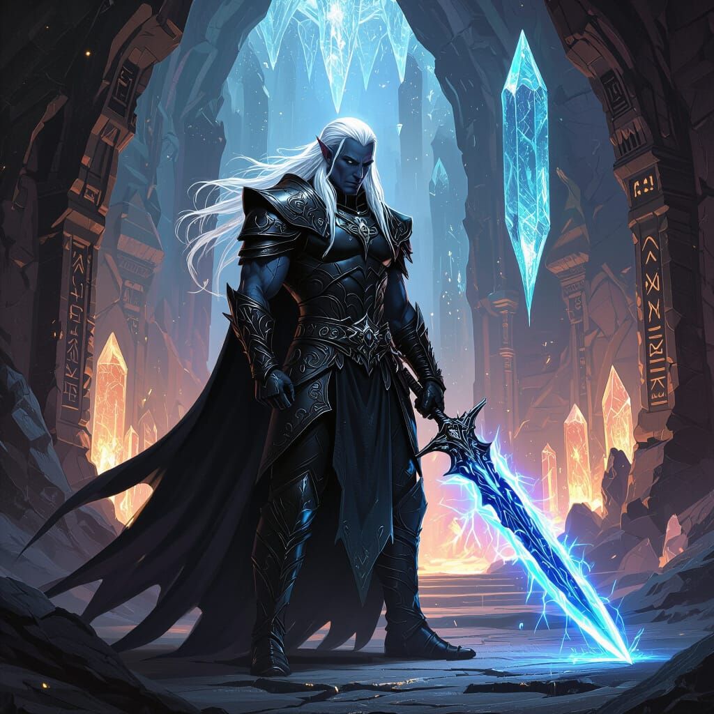 Dark Elf Warrior in Crystal Cavern