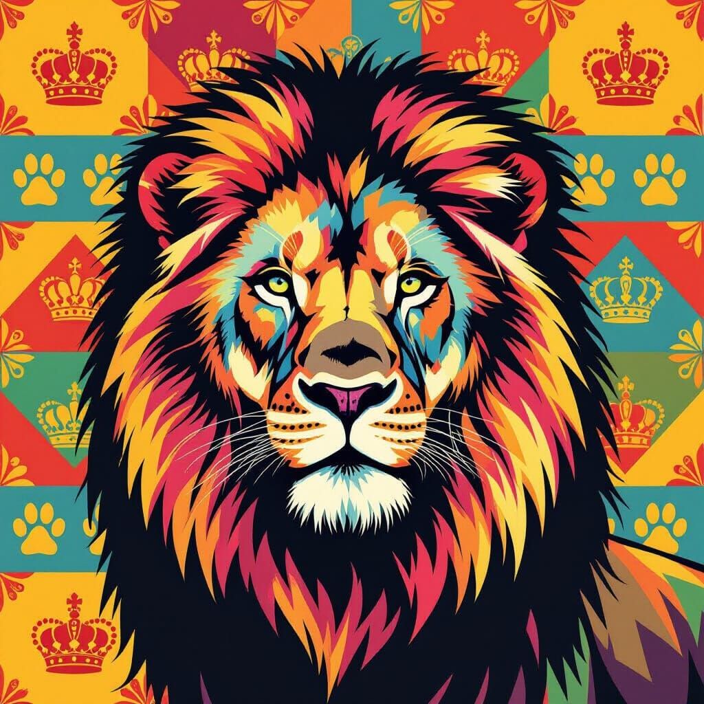 Warhol Pop Art Lion Portrait with Bold Colors