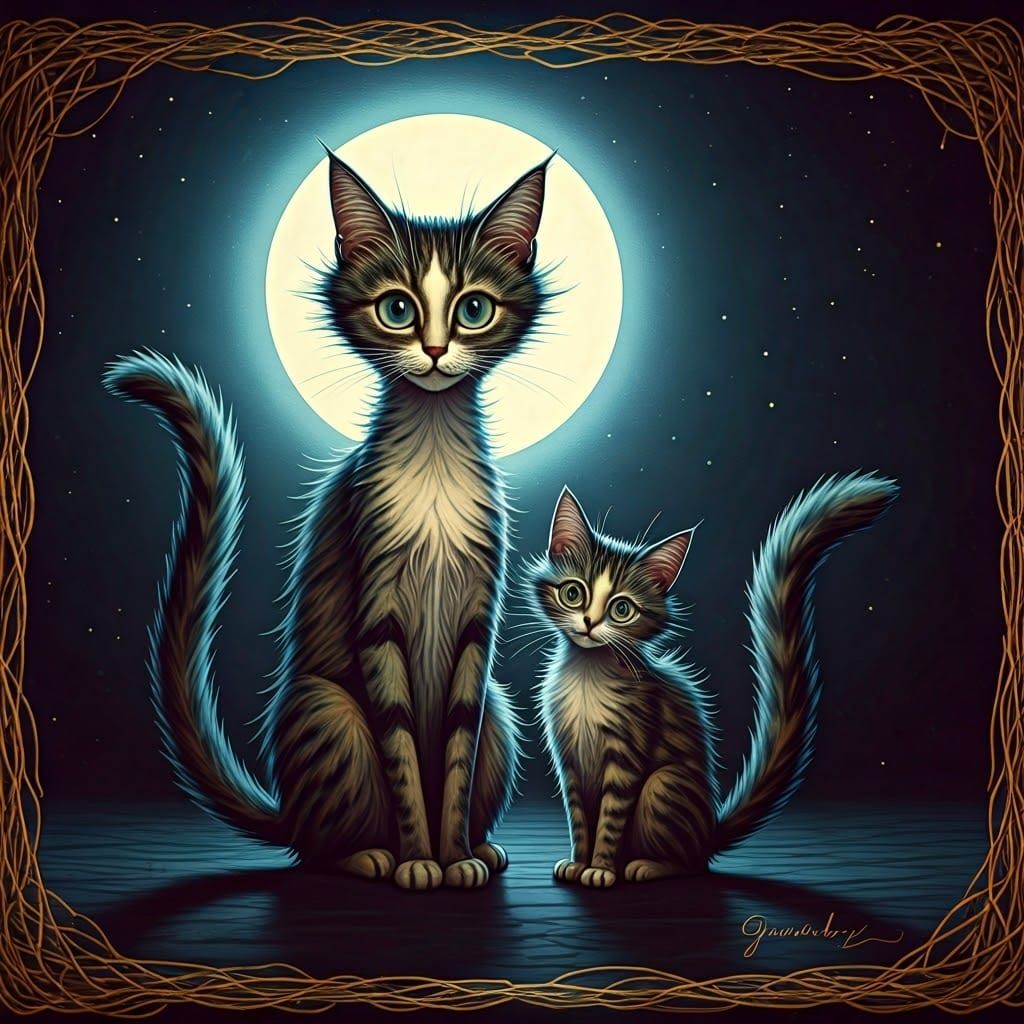 Modigliani Cats in Whimsical Golden Age Illustration