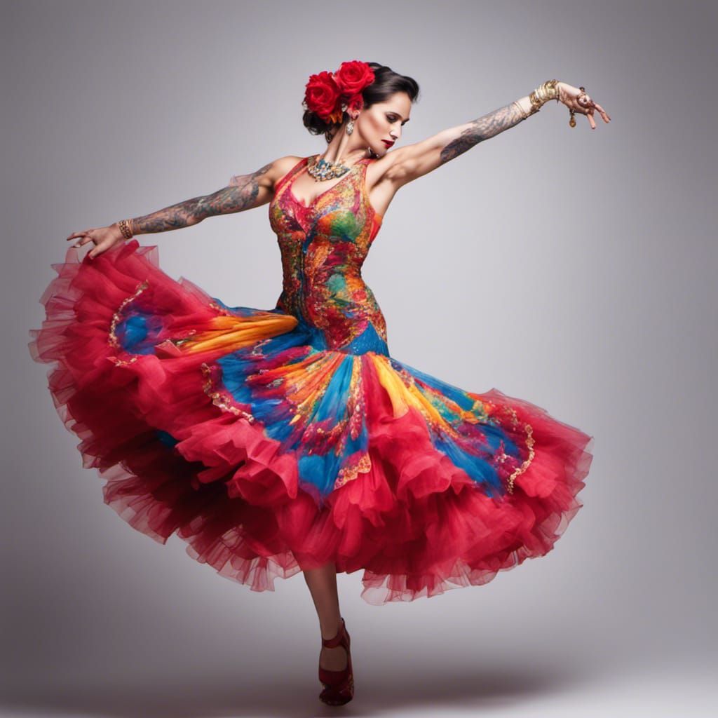 Graceful Flamenco Dancer with Sparkles and Tattoos