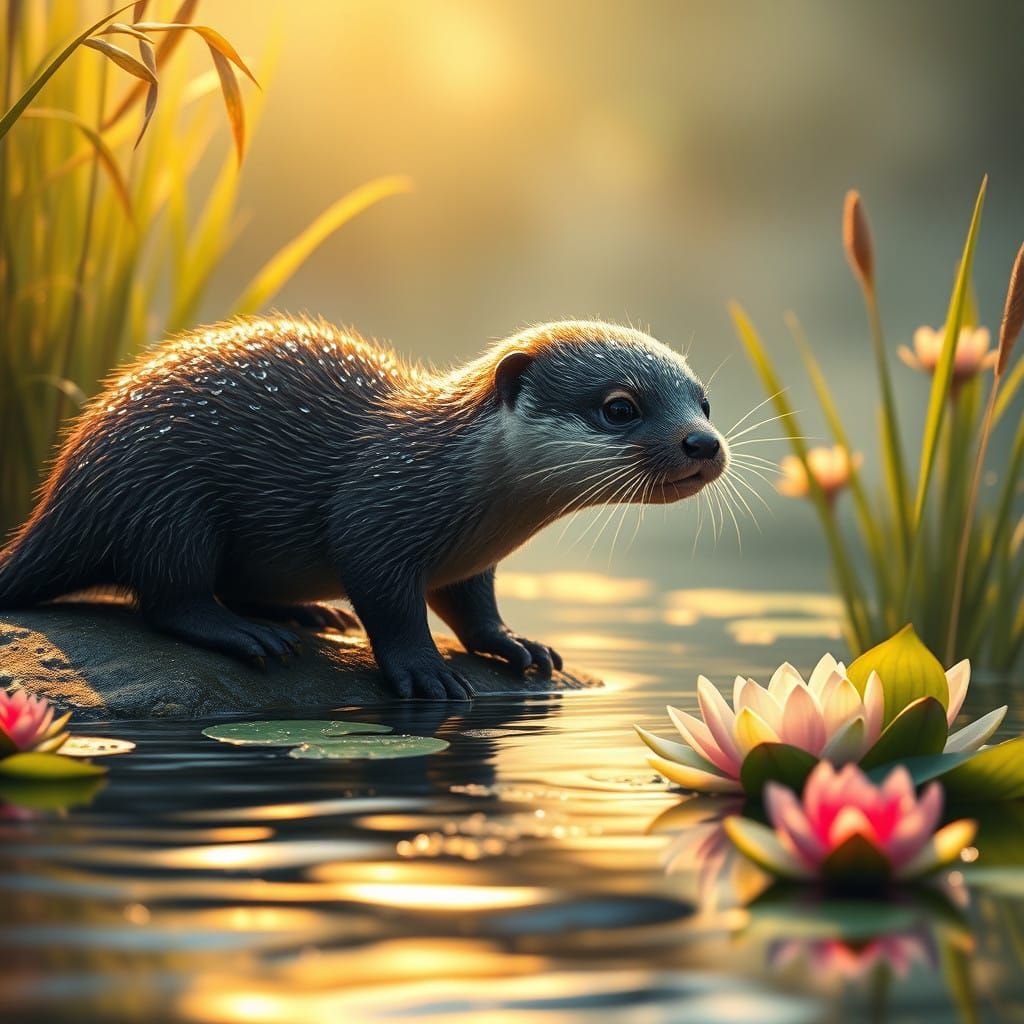 Riverbank Encounter in Vibrant Morning Light