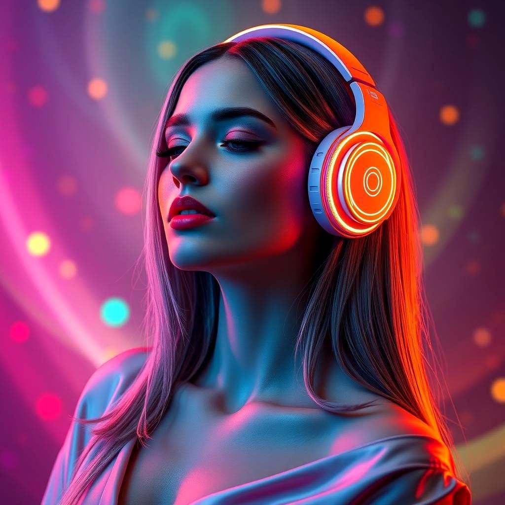 Ethereal Woman Listening to Music: Hyperdetailed Portrait