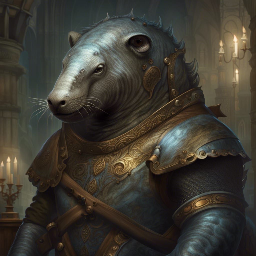 Manatee Cleric Portrait in Medieval Fantasy Style