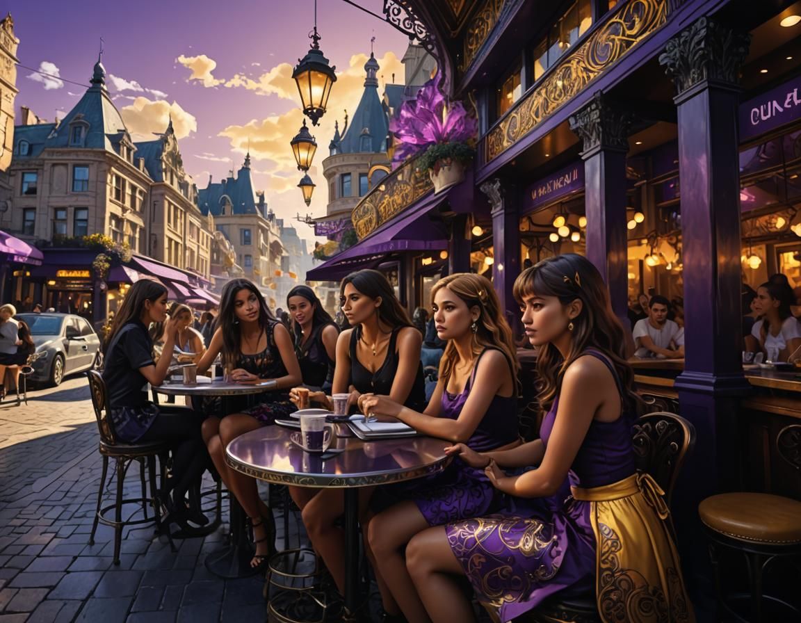 Vibrant Cafe Scene in Dark Fantasy Style