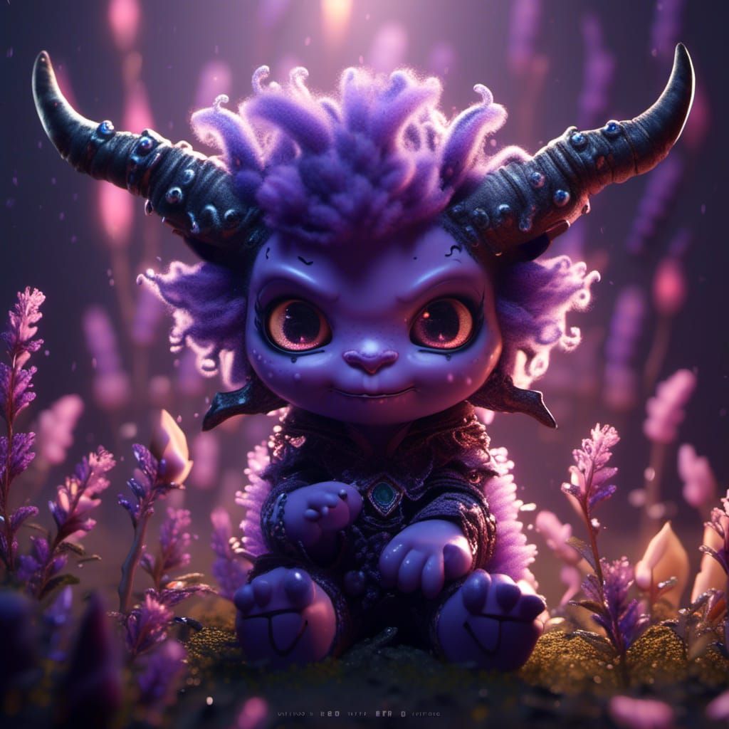 Adorable Lavender Chibi Demon in Hyperrealistic 3D