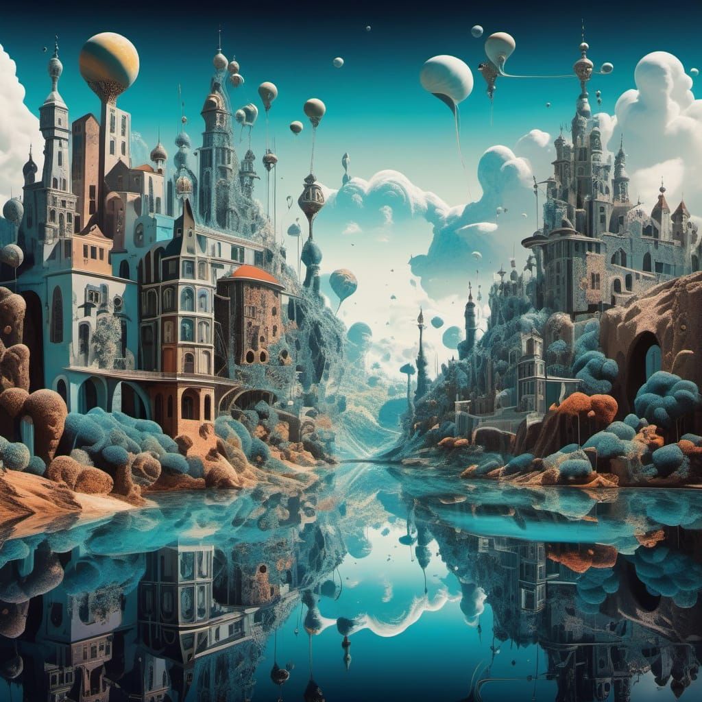 Surreal Fantastical Cityscape in Salvador Dali Style
