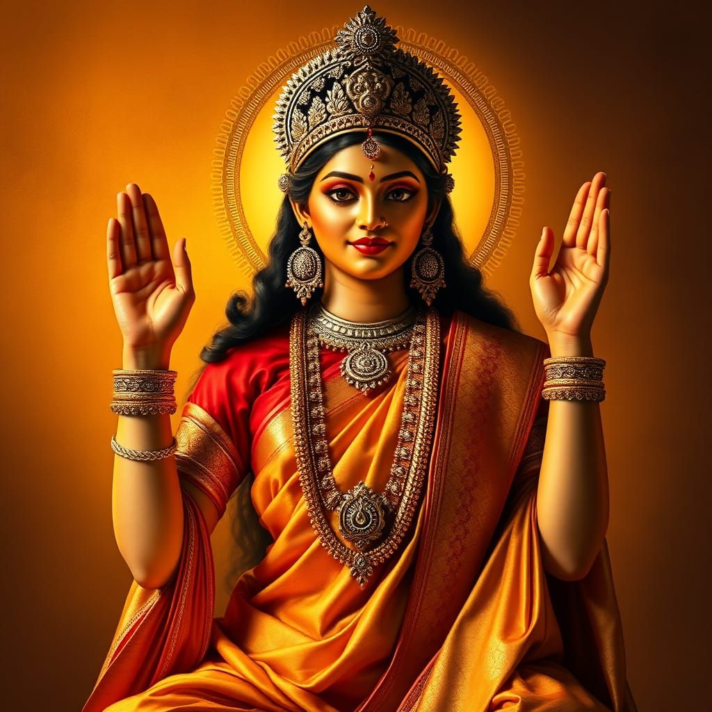 Lakshmi Blessing the World in Raja Ravi Varma Style
