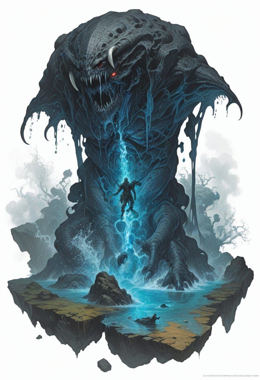 Sinister Black Water Elemental in Heroic Fantasy Style