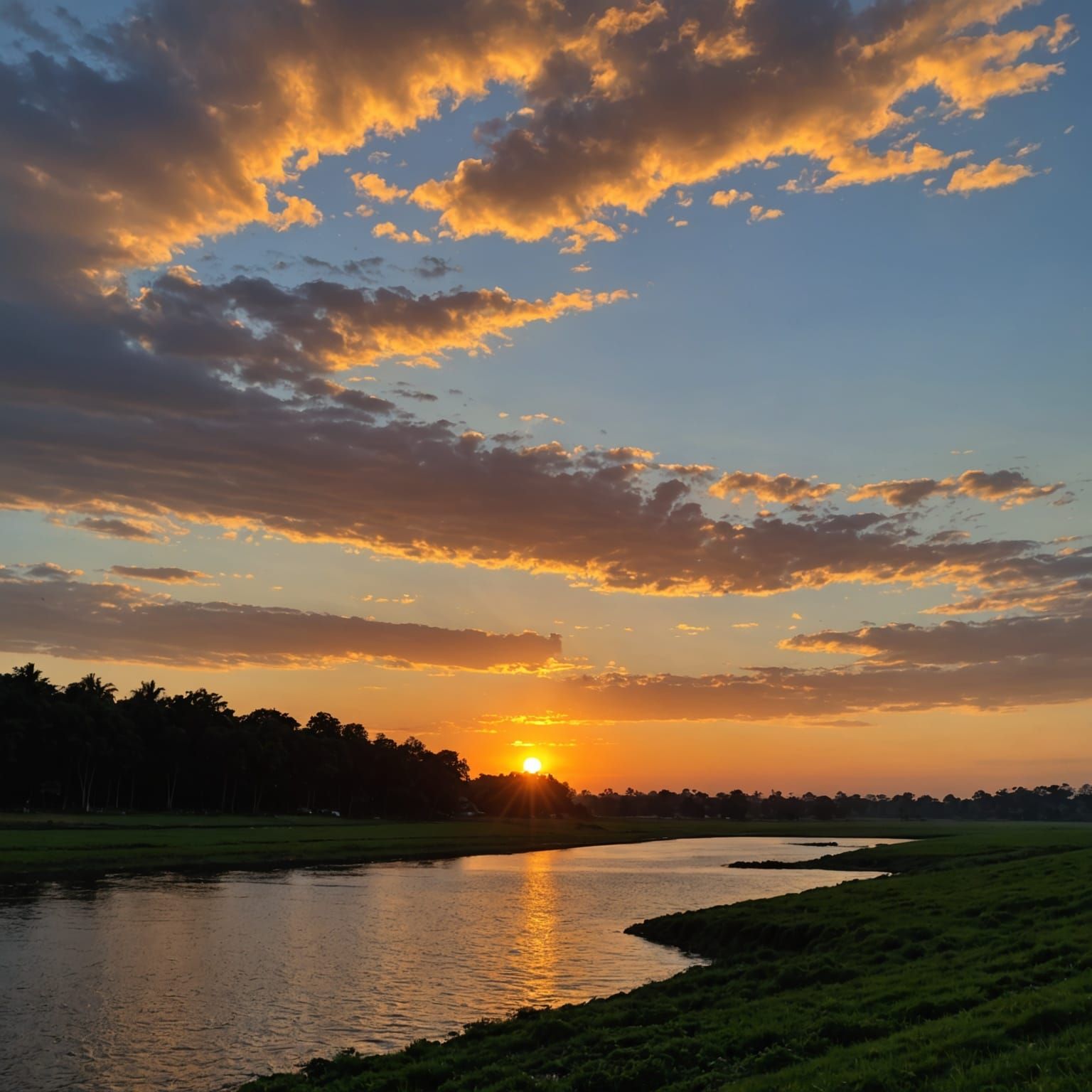 Golden Sunset Over Tranquil Landscape
