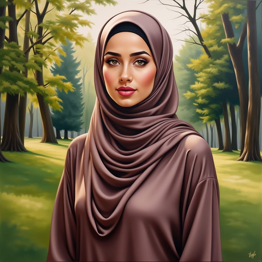 Beautiful Hijabi Woman in Garden Park Painting