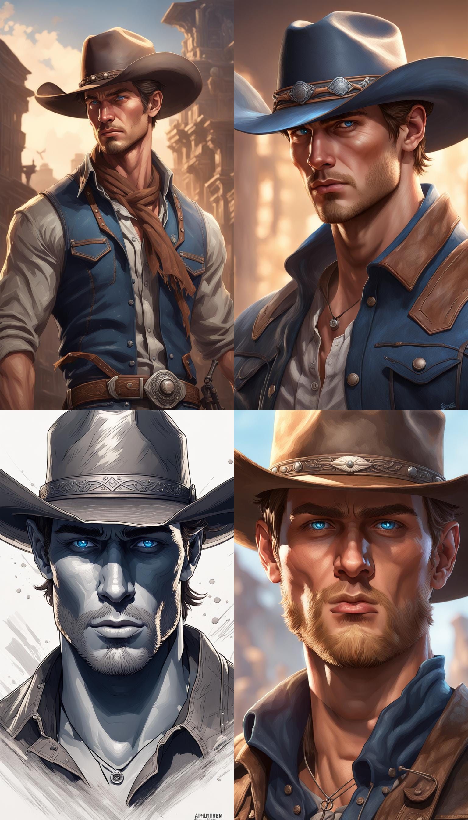 Cowboy Portrait in Hyperdetailed Digital Art Style