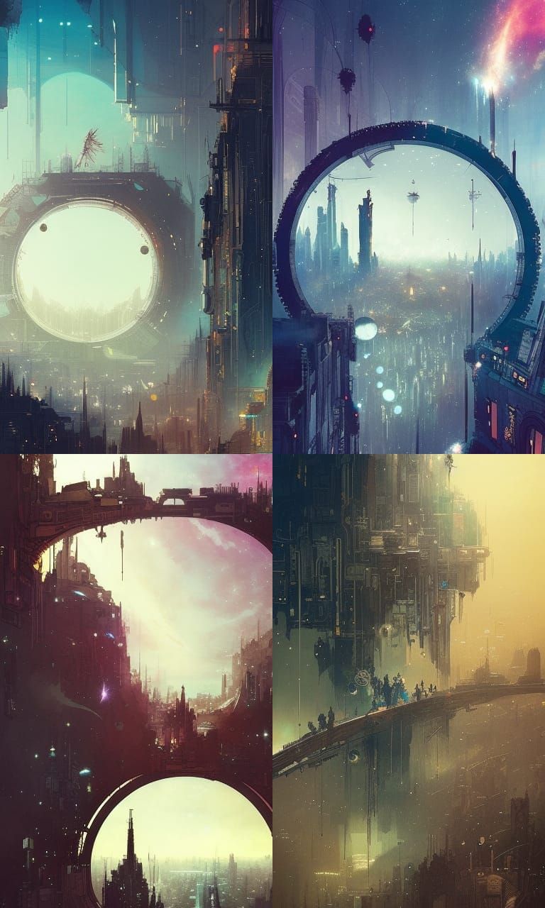 Epic Deep Space City View Through Archway