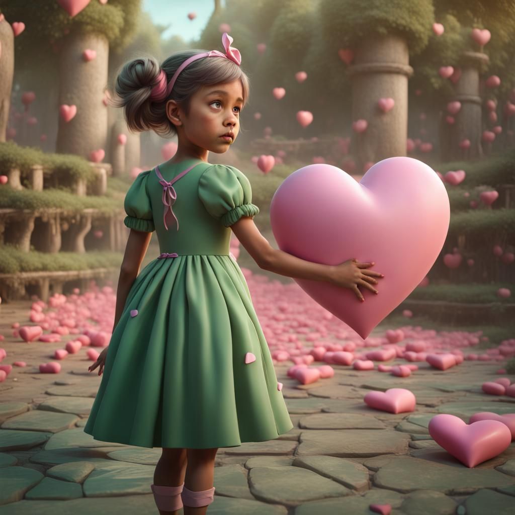 Little Girl in Green Dress: Detailed Matte Painting