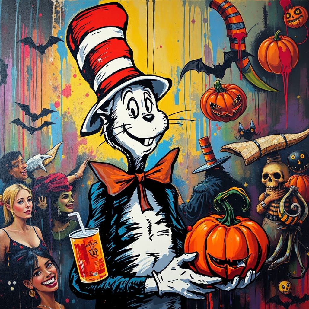 Cat in the Hat Halloween Graffiti Street Art