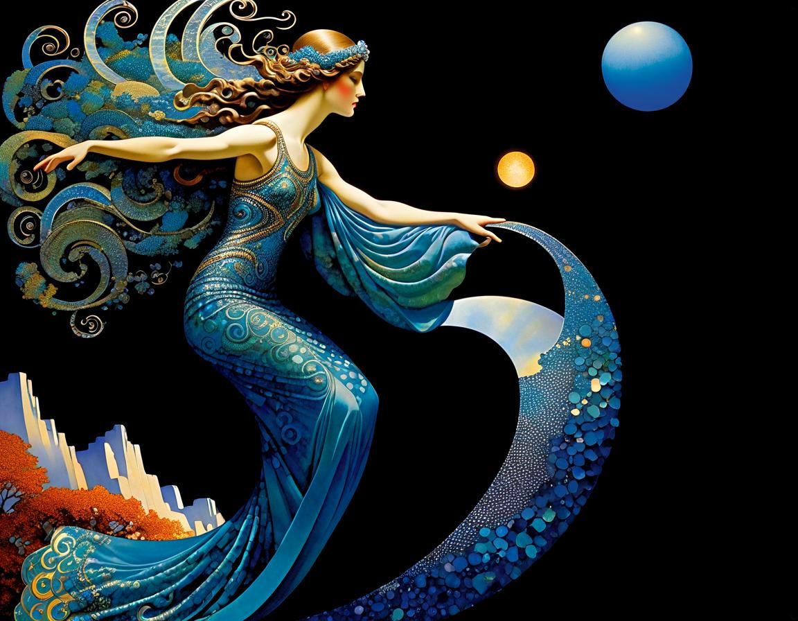 Iridescent Aquawoman in Royal Court: A Detailed Painting