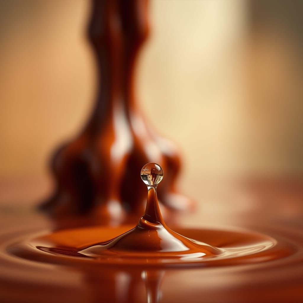 Macro Water Drop with Melting Chocolate Fountain