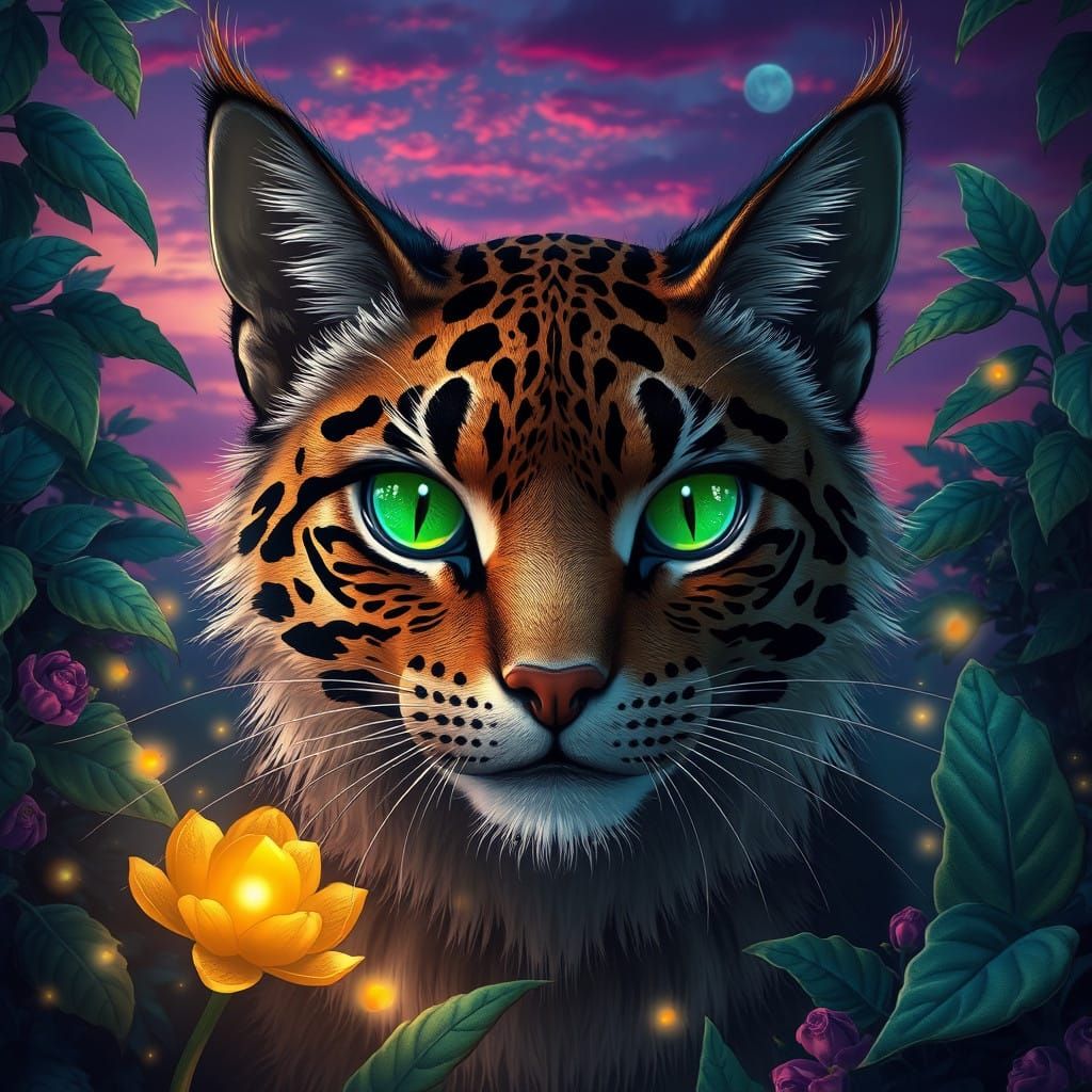 Majestic Feline in Whimsical Twilight Realm