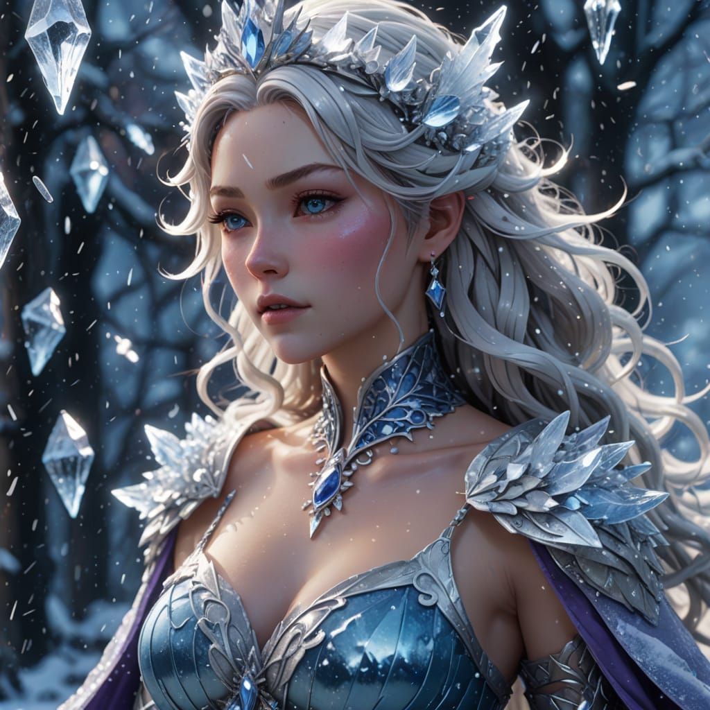 Ice Queen in Blizzard: Ethereal Anime Art
