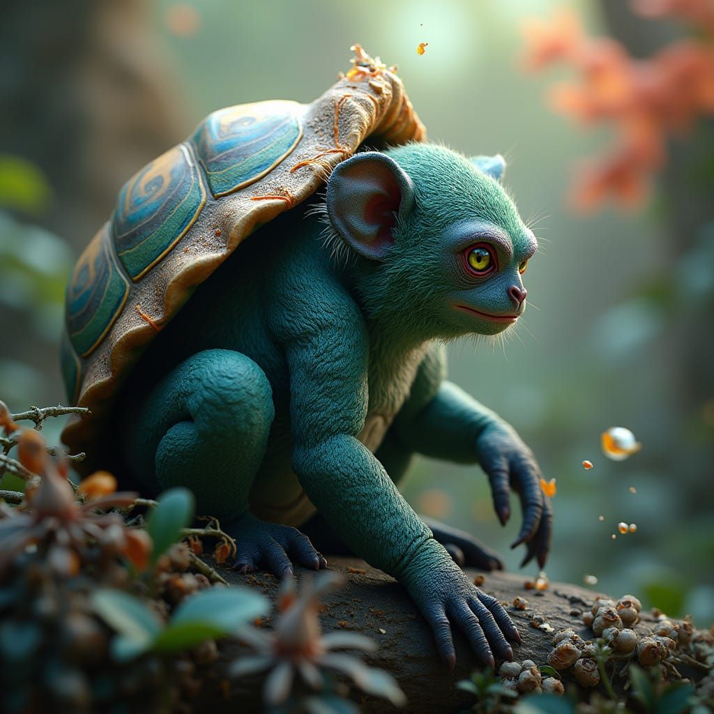 Iridescent Blue Creature in a Vibrant Fantastical Environmen...