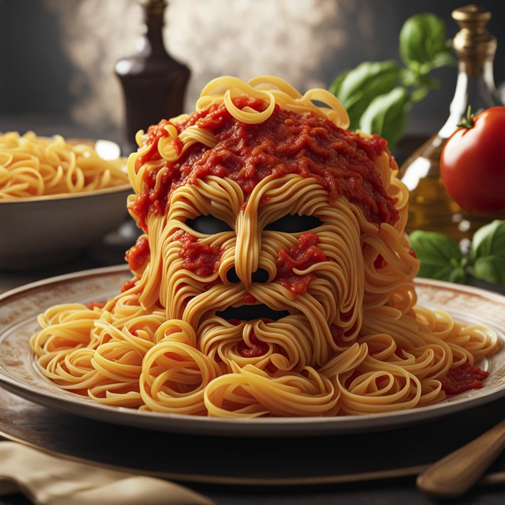 Pasta God Mask Emerging From Plate