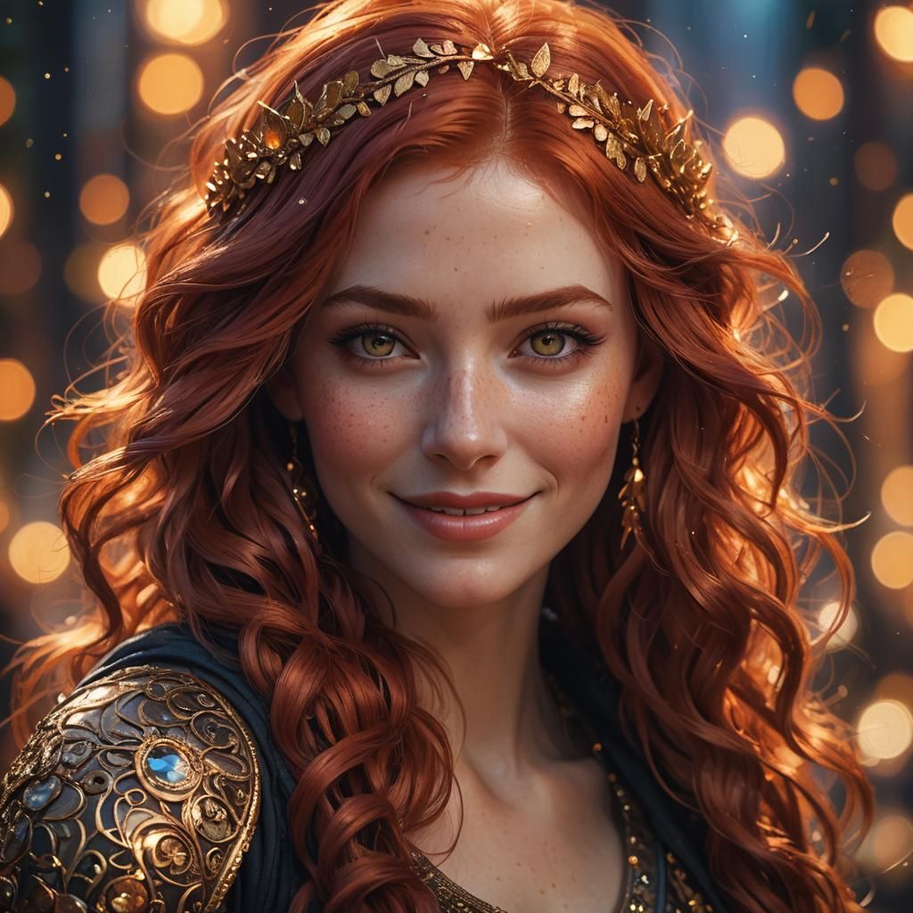 Fantasy Portrait of a Smiling Redhead Girl