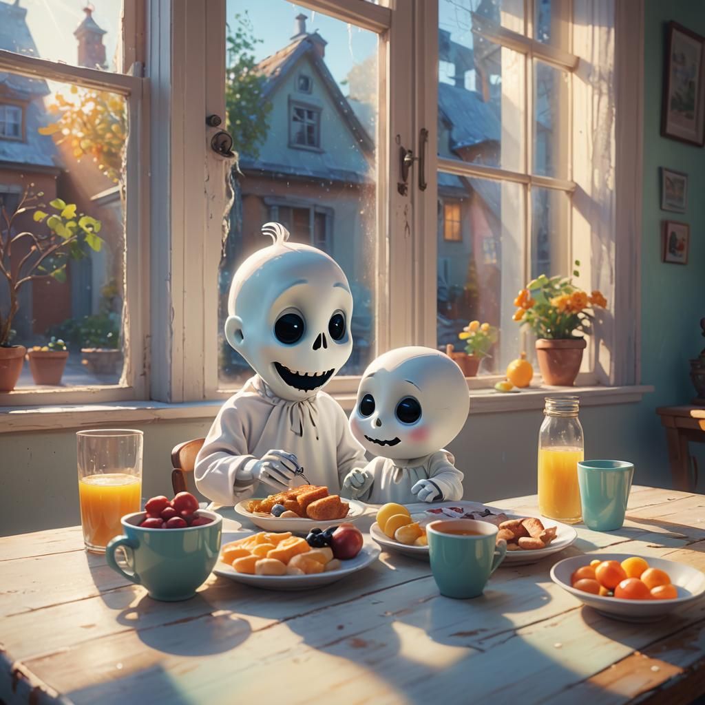 Cute Baby Ghost Breakfast in Pixar-Style 3D Art